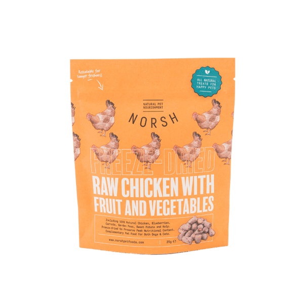Norsh Natural Raw Freeze Dried Chicken with Fruit and Vegetables Front of Pack